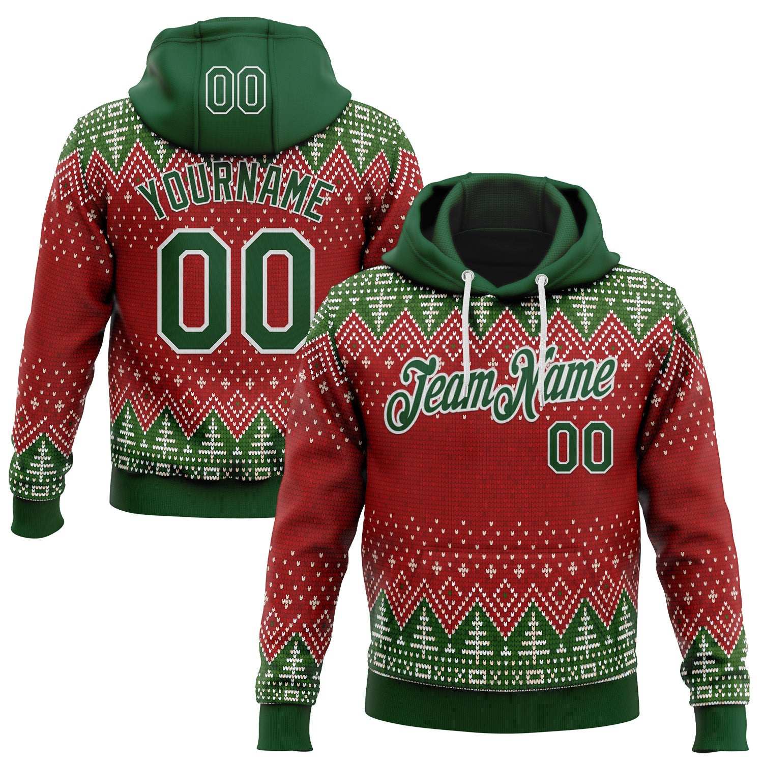 Custom Stitched Red Green-White 3D Christmas Ugly Sweater Sports Pullover Sweatshirt Hoodie
