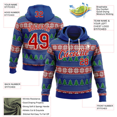 Custom Stitched Royal Red-Cream 3D Christmas Ugly Sweater Sports Pullover Sweatshirt Hoodie