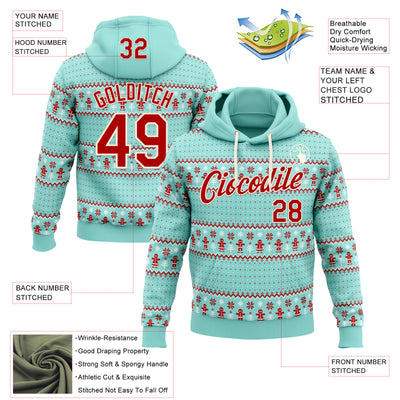 Custom Stitched Ice Blue Red-Cream 3D Christmas Ugly Sweater Sports Pullover Sweatshirt Hoodie