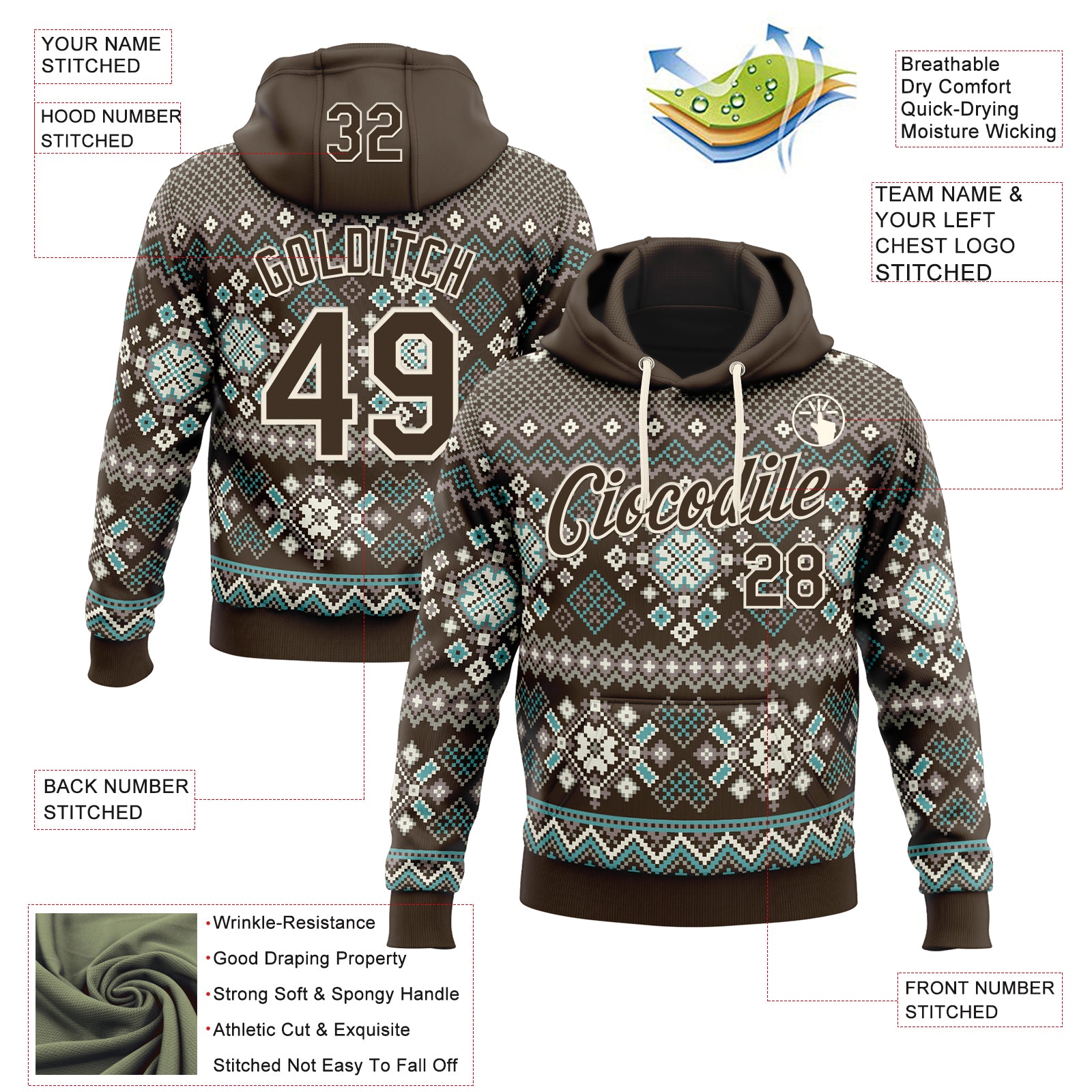 Custom Stitched Brown Brown-Cream 3D Christmas Ugly Sweater Sports Pullover Sweatshirt Hoodie