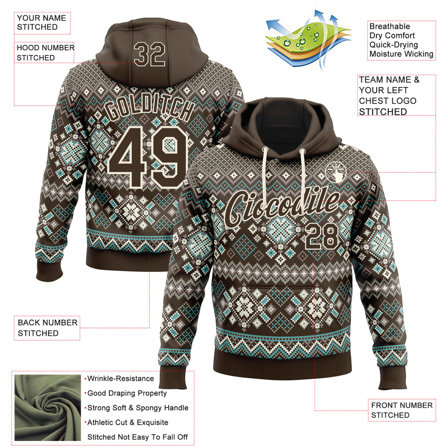 Custom Stitched Brown Brown-Cream 3D Christmas Ugly Sweater Sports Pullover Sweatshirt Hoodie