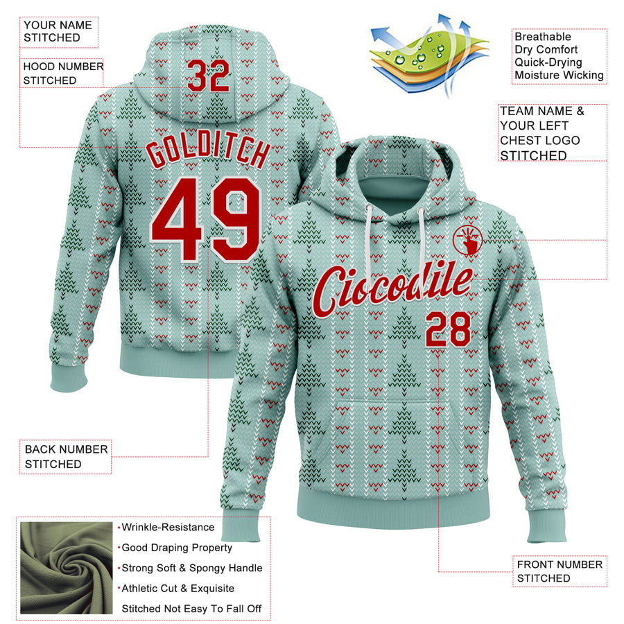 Custom Stitched Green Red-White 3D Christmas Ugly Sweater Sports Pullover Sweatshirt Hoodie