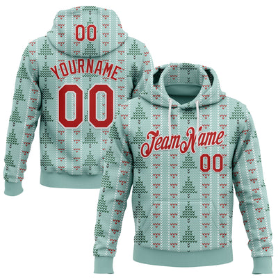 Custom Stitched Green Red-White 3D Christmas Ugly Sweater Sports Pullover Sweatshirt Hoodie