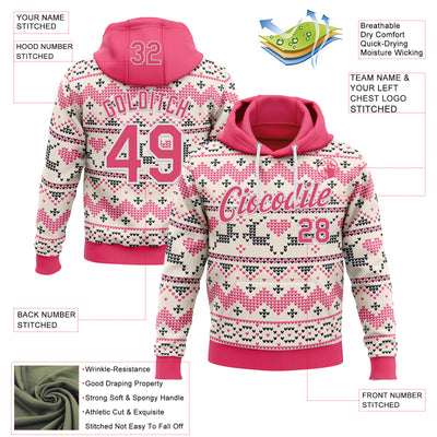 Custom Stitched White Neon Pink-White 3D Christmas Ugly Sweater Sports Pullover Sweatshirt Hoodie