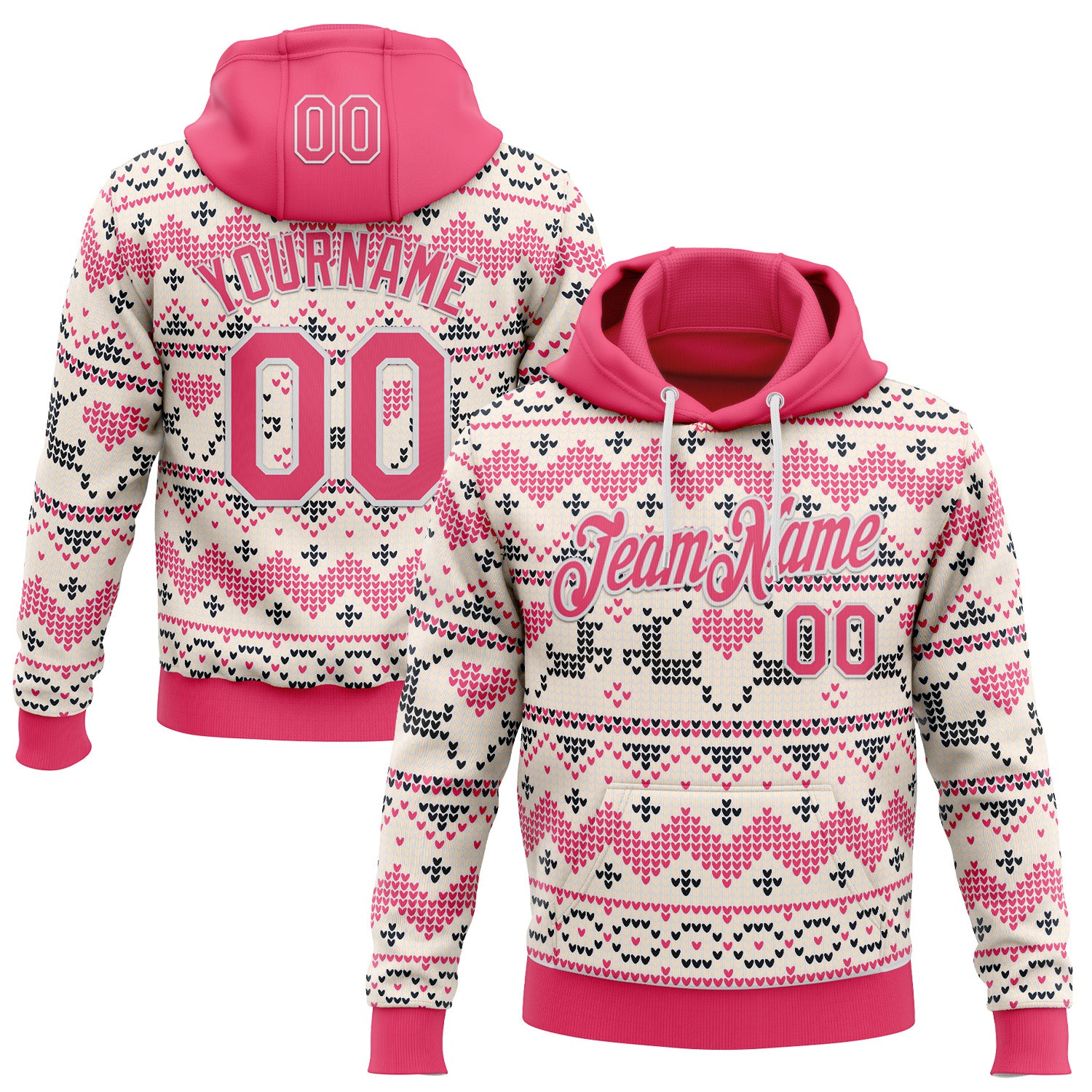 Custom Stitched White Neon Pink-White 3D Christmas Ugly Sweater Sports Pullover Sweatshirt Hoodie