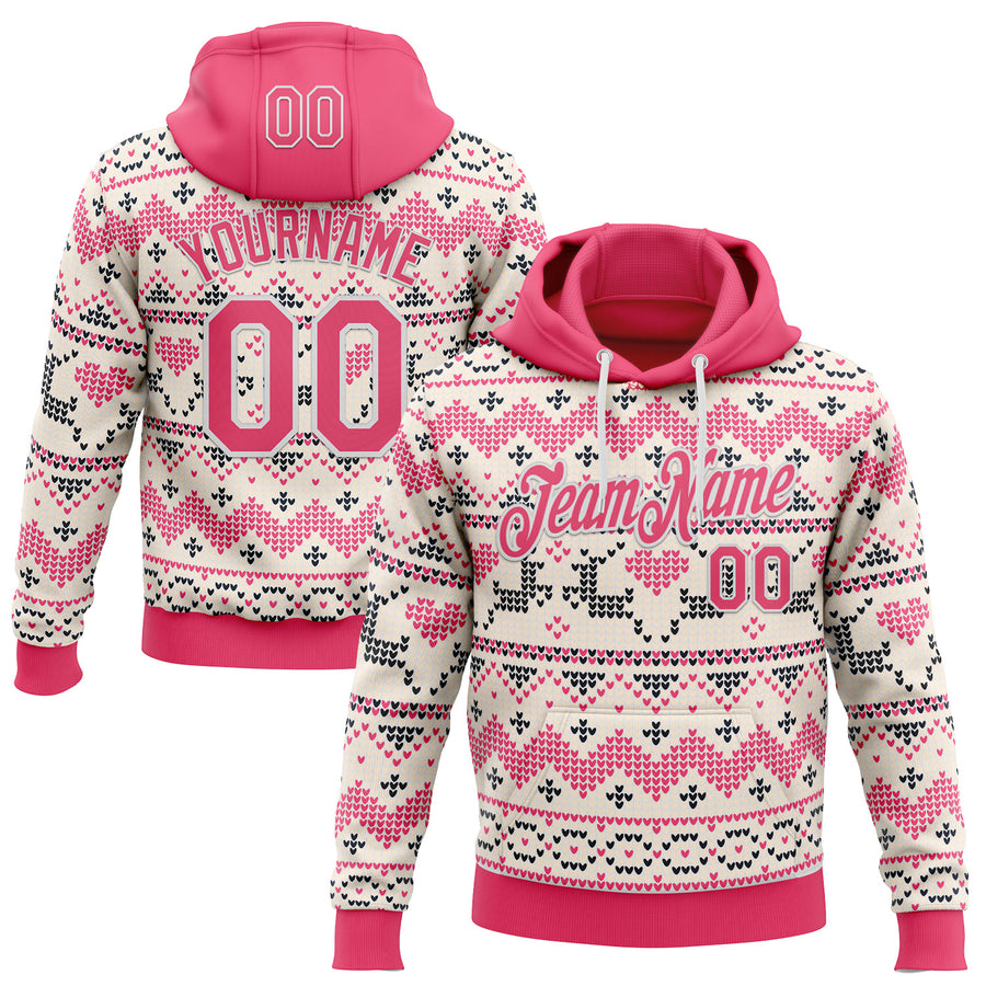 Custom Stitched White Neon Pink-White 3D Christmas Ugly Sweater Sports Pullover Sweatshirt Hoodie