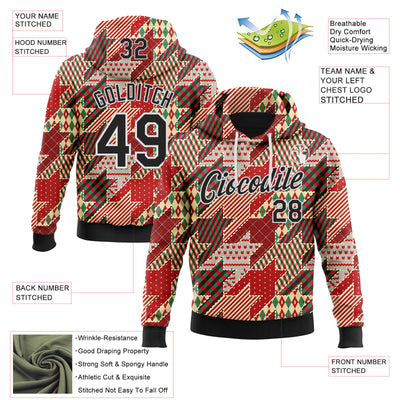 Custom Stitched Red Black-White 3D Christmas Houndstooth Sports Pullover Sweatshirt Hoodie