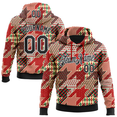 Custom Stitched Red Black-White 3D Christmas Houndstooth Sports Pullover Sweatshirt Hoodie