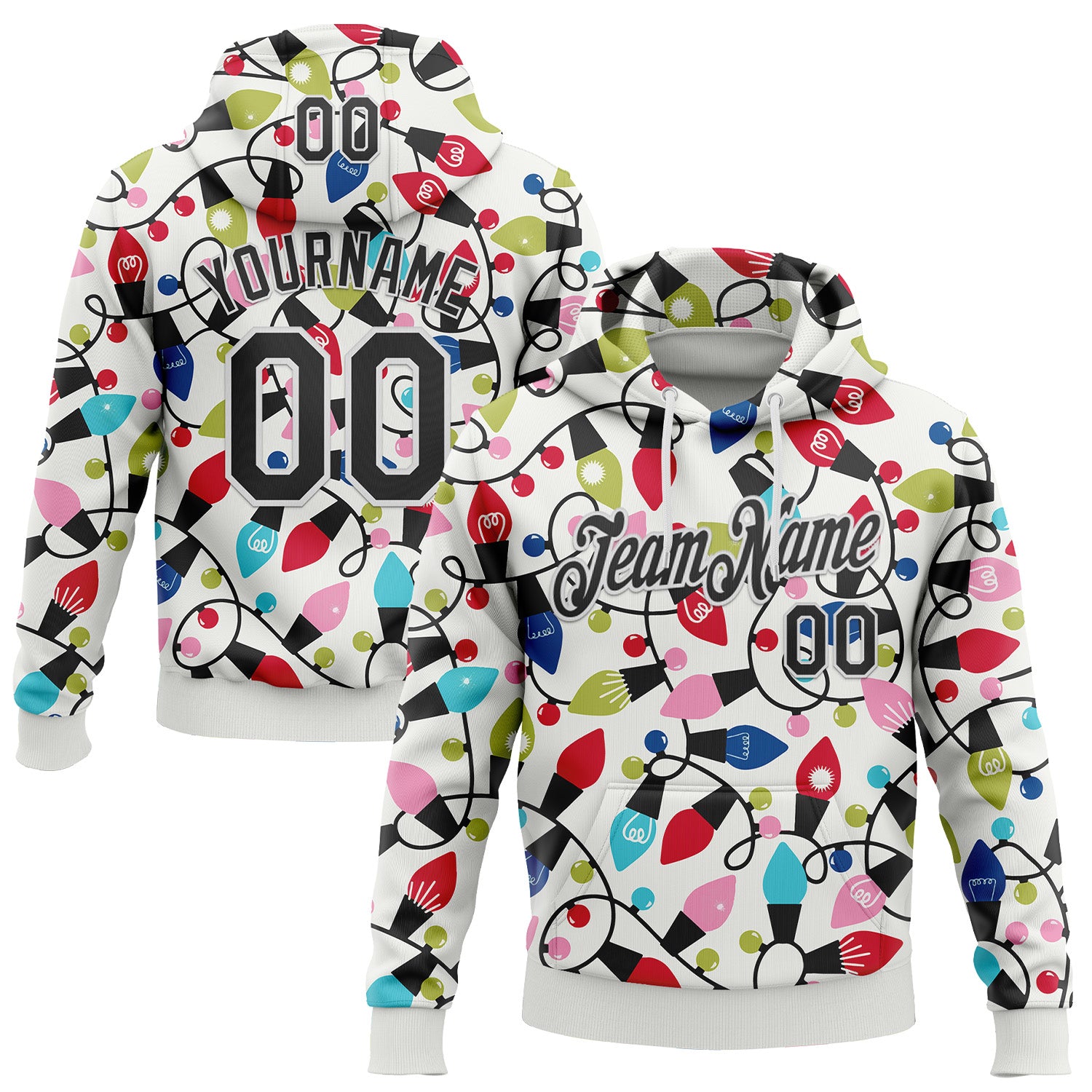 Custom Stitched White Black-White 3D Christmas Sports Pullover Sweatshirt Hoodie