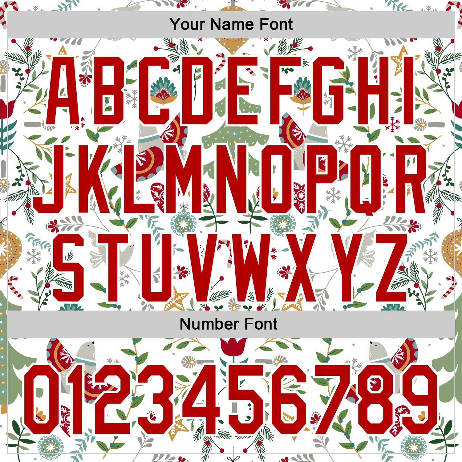 Custom Stitched White Red-White 3D Christmas Floral Sports Pullover Sweatshirt Hoodie