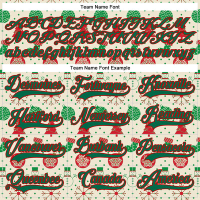 Custom Cream Kelly Green-Red 3D Christmas Hockey Lace Neck Jersey