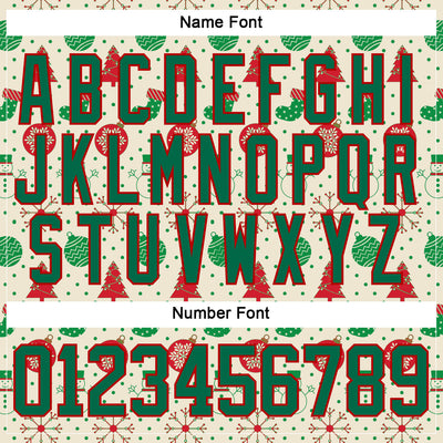 Custom Cream Kelly Green-Red 3D Christmas Hockey Lace Neck Jersey