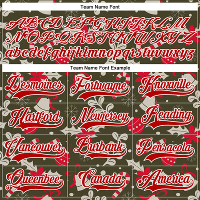 Custom Olive Red-White 3D Christmas Hockey Lace Neck Jersey