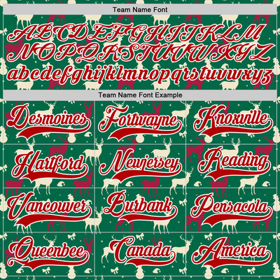 Custom Kelly Green Red-White 3D Christmas Reindeer Hockey Lace Neck Jersey