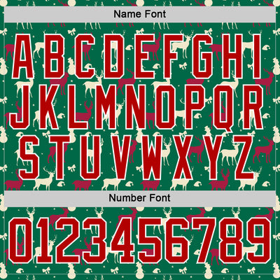 Custom Kelly Green Red-White 3D Christmas Reindeer Hockey Lace Neck Jersey