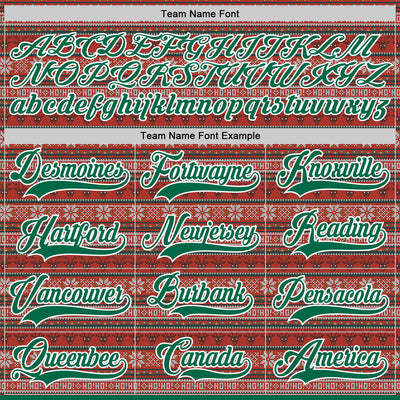 Custom Red Kelly Green-White 3D Christmas Ugly Sweater Hockey Lace Neck Jersey