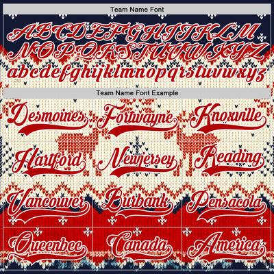 Custom Navy Red-White 3D Christmas Ugly Sweater Hockey Lace Neck Jersey