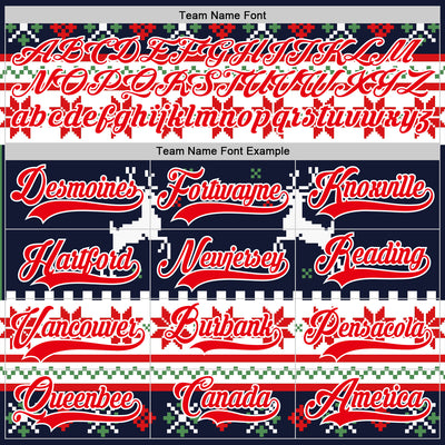 Custom Navy Fire Red-White 3D Christmas Ugly Sweater Hockey Lace Neck Jersey
