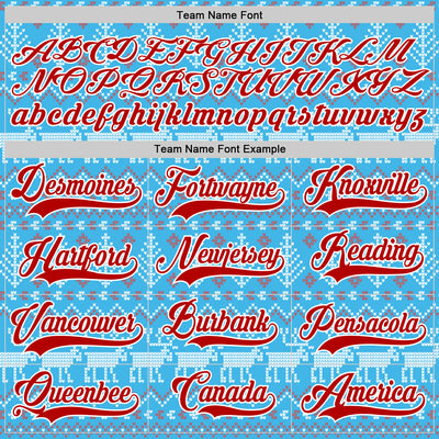 Custom Sky Blue Red-White 3D Christmas Ugly Sweater Hockey Lace Neck Jersey