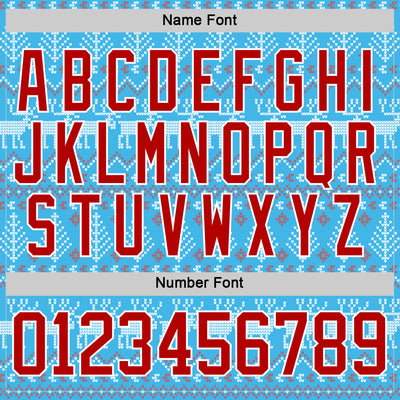 Custom Sky Blue Red-White 3D Christmas Ugly Sweater Hockey Lace Neck Jersey