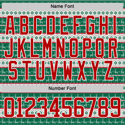 Custom Kelly Green Red-White 3D Christmas Ugly Sweater Hockey Lace Neck Jersey