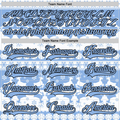 Custom White Light Blue-Black 3D Christmas Ugly Sweater Hockey Lace Neck Jersey