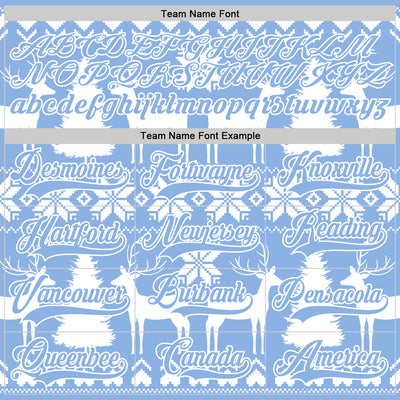 Custom White Light Blue-White 3D Christmas Ugly Sweater Hockey Lace Neck Jersey