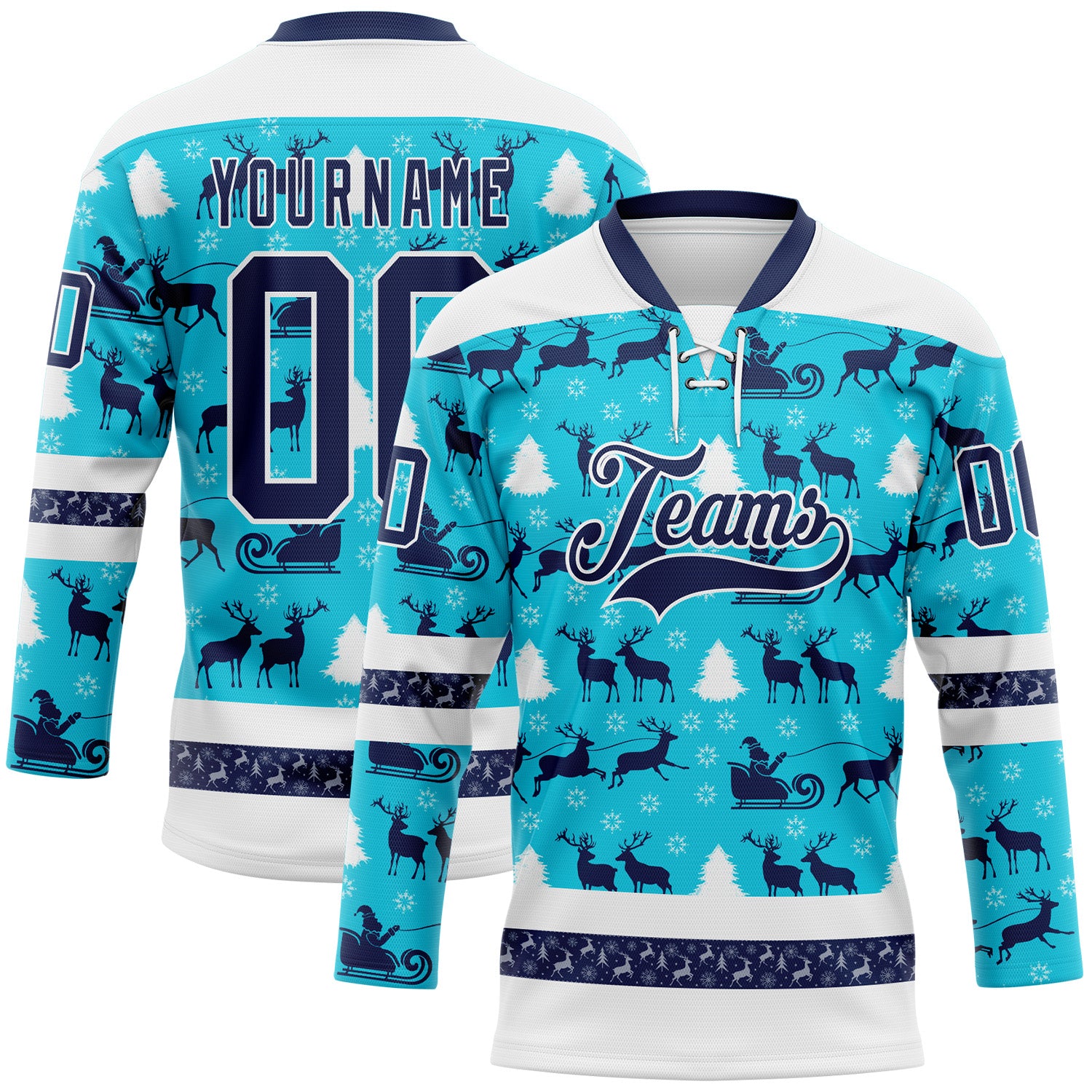 Custom Lakes Blue Navy-White 3D Christmas Hockey Lace Neck Jersey