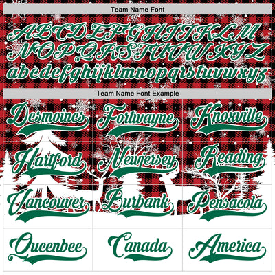 Custom Red Kelly Green-White 3D Christmas Plaid Hockey Lace Neck Jersey