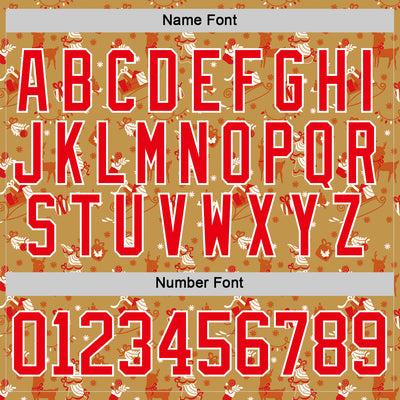 Custom Old Gold Fire Red-White 3D Christmas Hockey Lace Neck Jersey