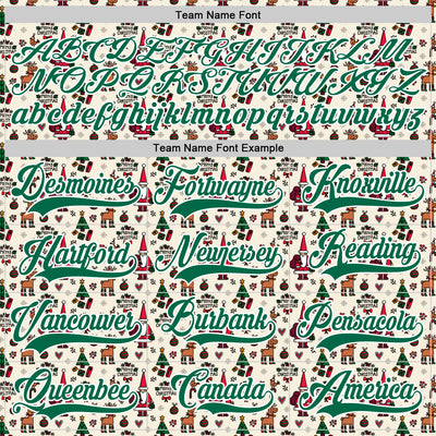 Custom Cream Kelly Green-White 3D Christmas Hockey Lace Neck Jersey