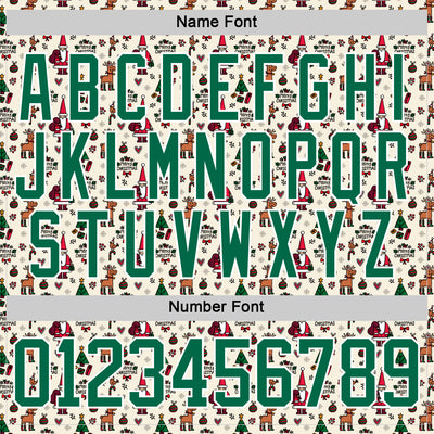 Custom Cream Kelly Green-White 3D Christmas Hockey Lace Neck Jersey