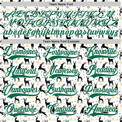 Custom White Kelly Green-White 3D Christmas Hockey Lace Neck Jersey