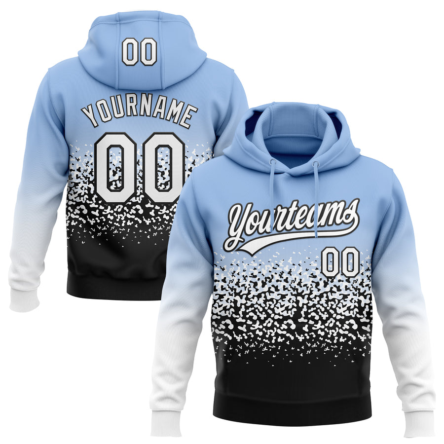 Custom Stitched Light Blue White-Black 3D Pattern Design Abstract Shape Sports Pullover Sweatshirt Hoodie