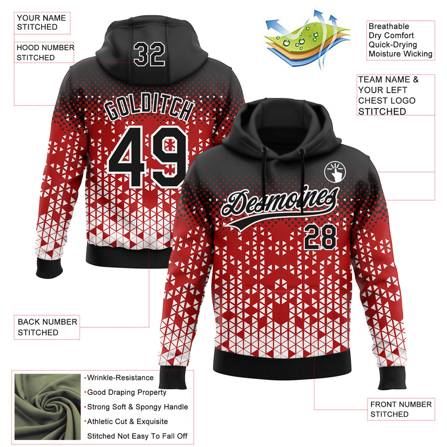 Custom Stitched Red Black-White 3D Pattern Design Geometrico Graph Sports Pullover Sweatshirt Hoodie
