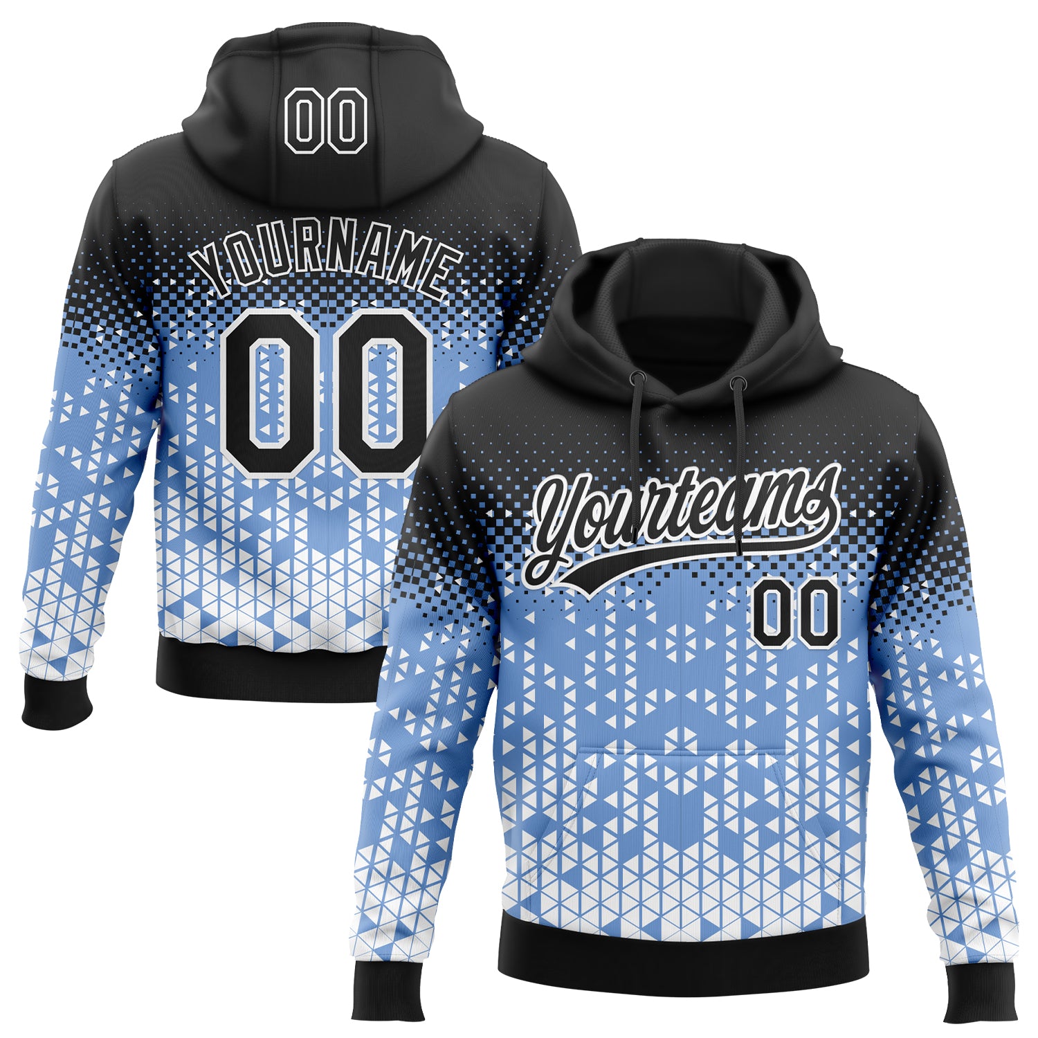 Custom Stitched Light Blue Black-White 3D Pattern Design Geometrico Graph Sports Pullover Sweatshirt Hoodie