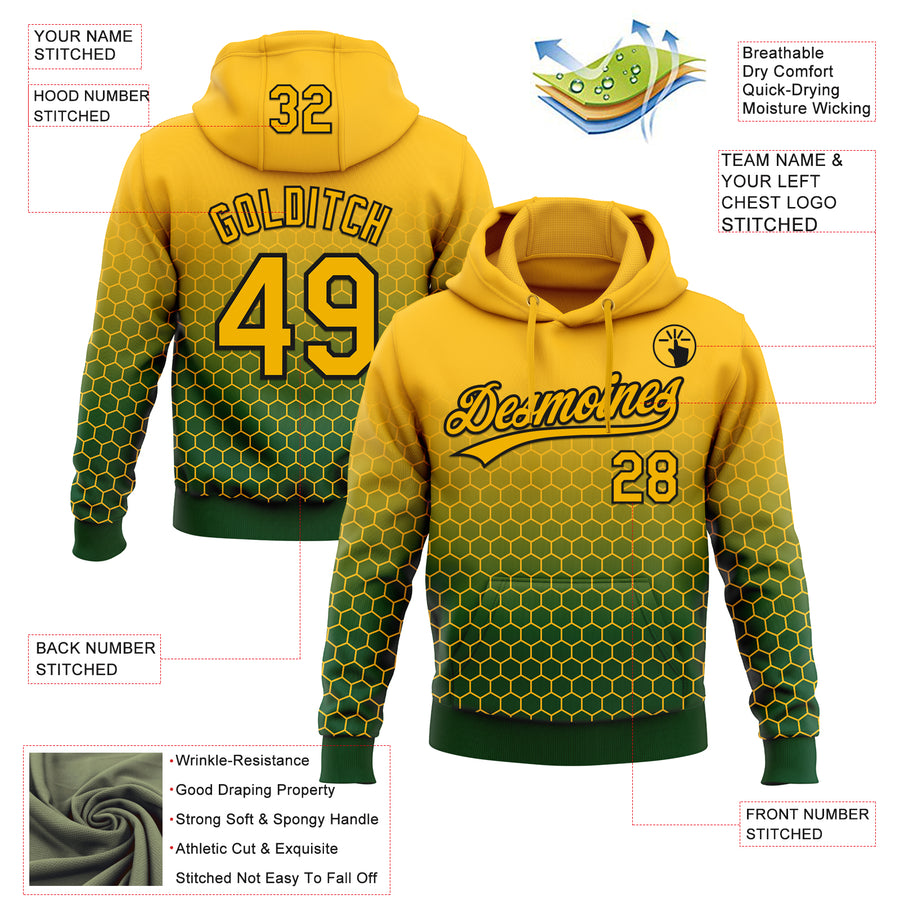 Custom Stitched Green Gold-Black 3D Pattern Design Geometrico Graph Sports Pullover Sweatshirt Hoodie