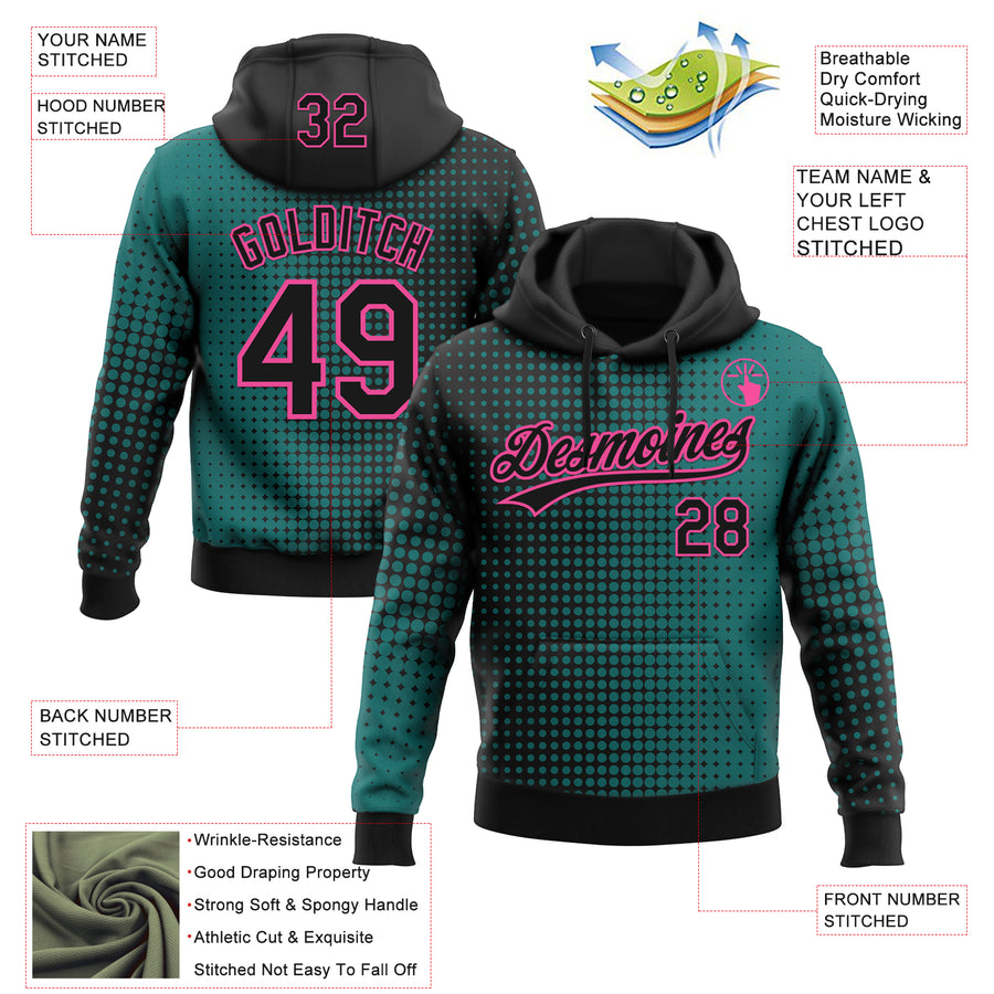 Custom Stitched Teal Black-Pink 3D Pattern Design Geometrico Graph Sports Pullover Sweatshirt Hoodie