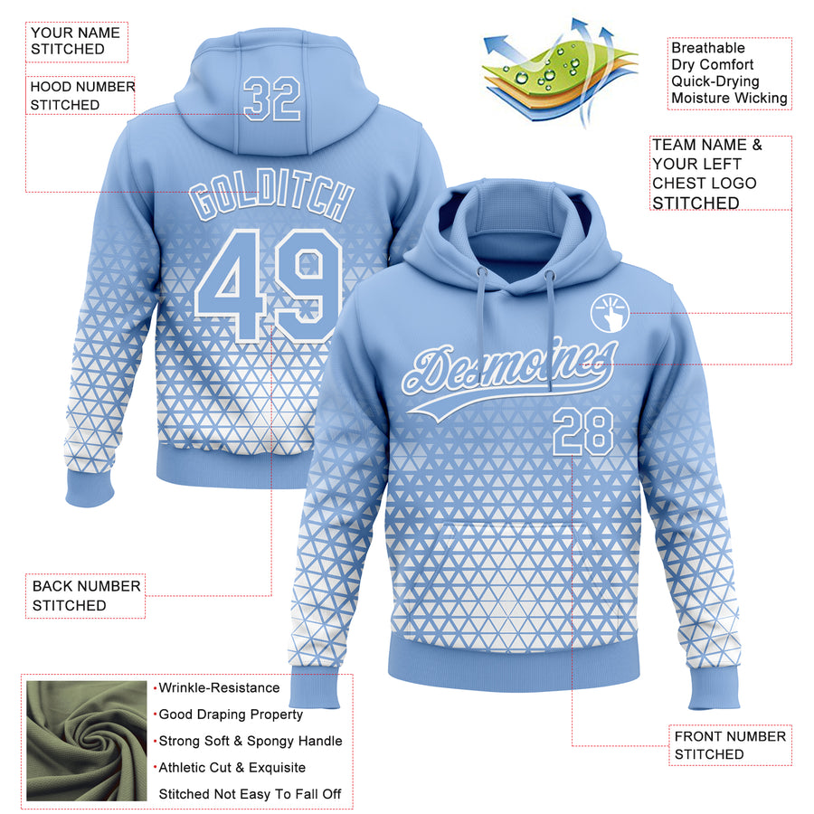 Custom Stitched Light Blue Light Blue-White 3D Pattern Design Geometrico Graph Sports Pullover Sweatshirt Hoodie
