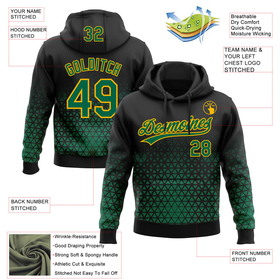 Custom Stitched Black Kelly Green-Gold 3D Pattern Design Geometrico Graph Sports Pullover Sweatshirt Hoodie