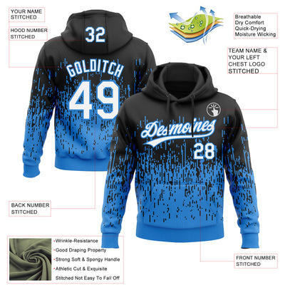 Custom Stitched Black White-Powder Blue 3D Pattern Design Abstract Shape Sports Pullover Sweatshirt Hoodie