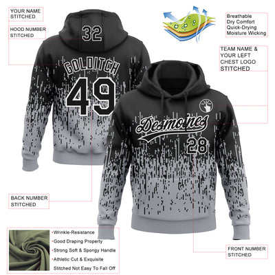 Custom Stitched Gray Black-White 3D Pattern Design Abstract Shape Sports Pullover Sweatshirt Hoodie