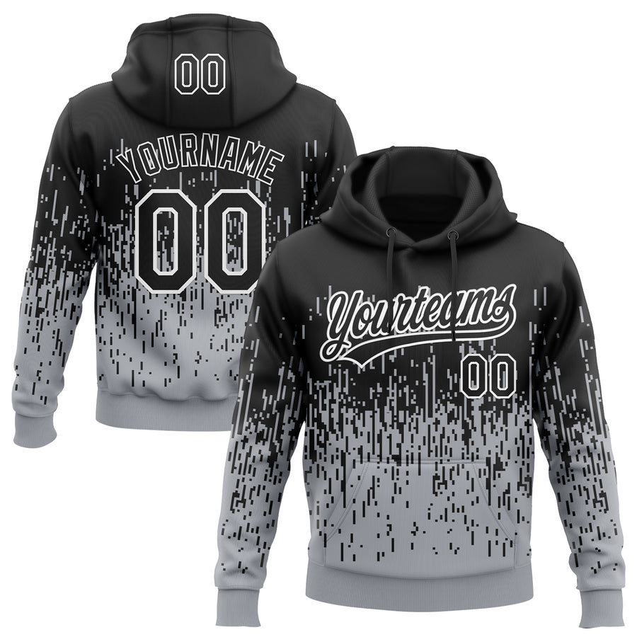 Custom Stitched Gray Black-White 3D Pattern Design Abstract Shape Sports Pullover Sweatshirt Hoodie