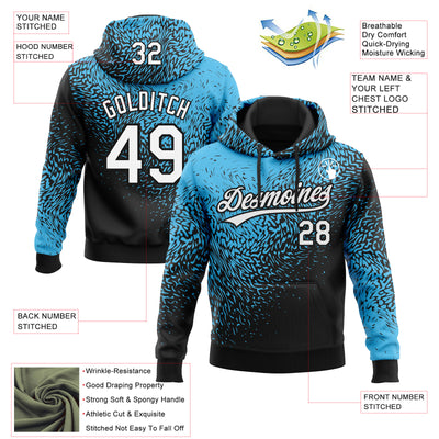 Custom Stitched Sky Blue White-Black 3D Pattern Design Abstract Shape Sports Pullover Sweatshirt Hoodie