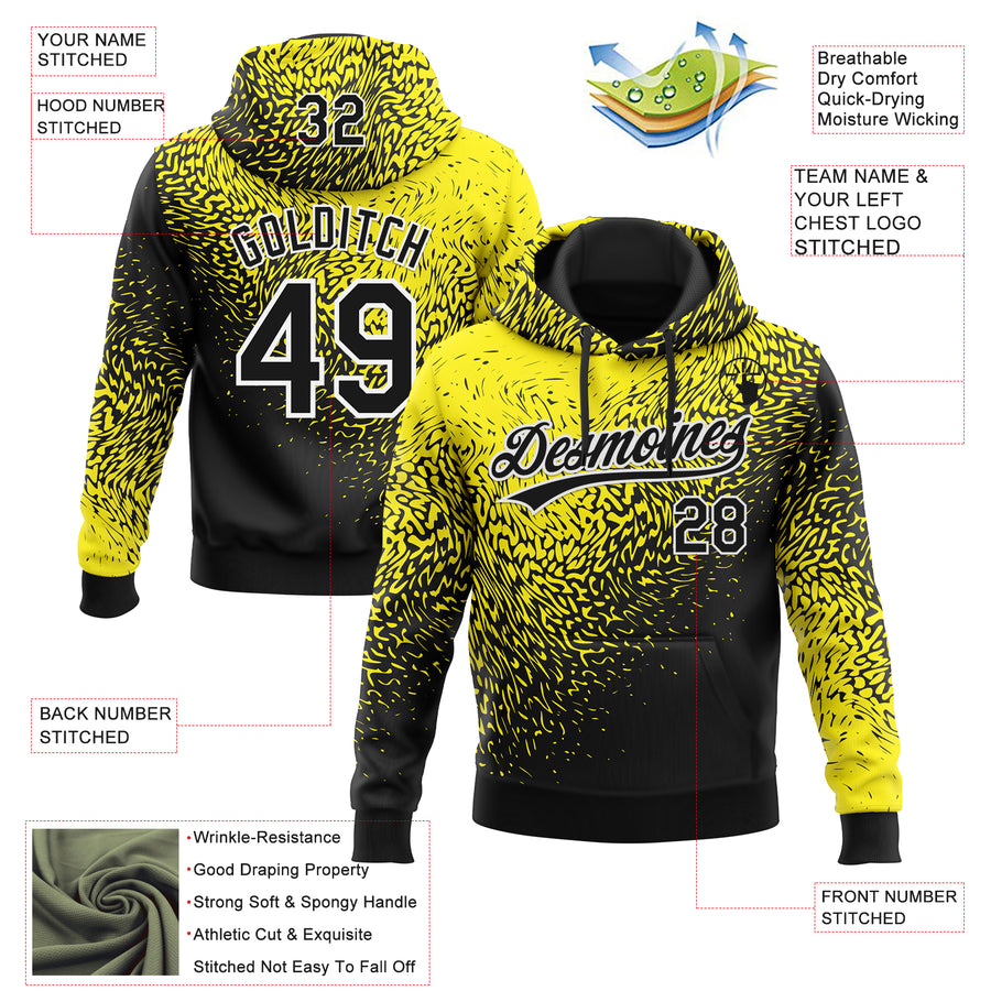 Custom Stitched Light Yellow Black-White 3D Pattern Design Abstract Shape Sports Pullover Sweatshirt Hoodie