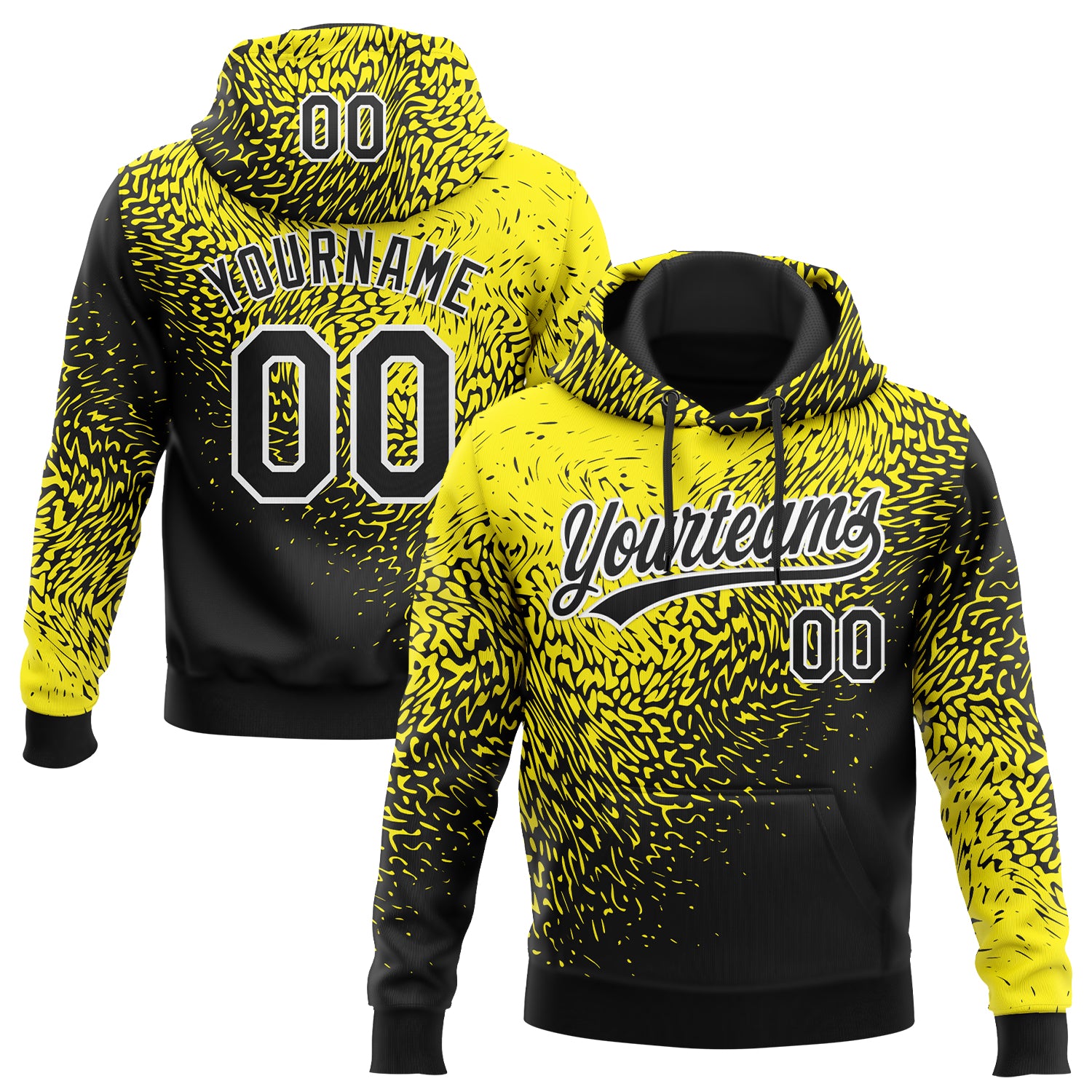 Custom Stitched Light Yellow Black-White 3D Pattern Design Abstract Shape Sports Pullover Sweatshirt Hoodie