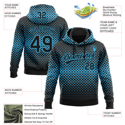 Custom Stitched Black Black-Sky Blue 3D Pattern Design Geometrico Graph Sports Pullover Sweatshirt Hoodie