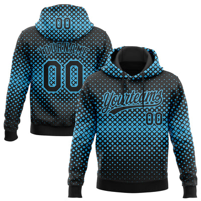 Custom Stitched Black Black-Sky Blue 3D Pattern Design Geometrico Graph Sports Pullover Sweatshirt Hoodie