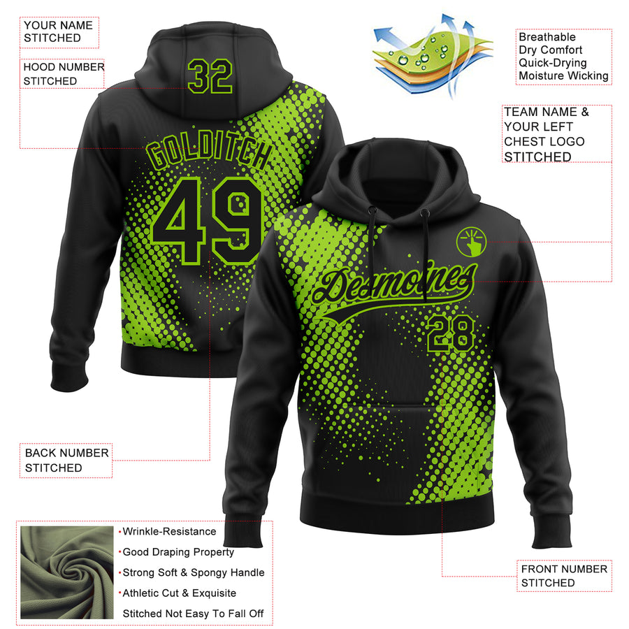 Custom Stitched Black Black-Neon Green 3D Pattern Design Geometrico Graph Sports Pullover Sweatshirt Hoodie