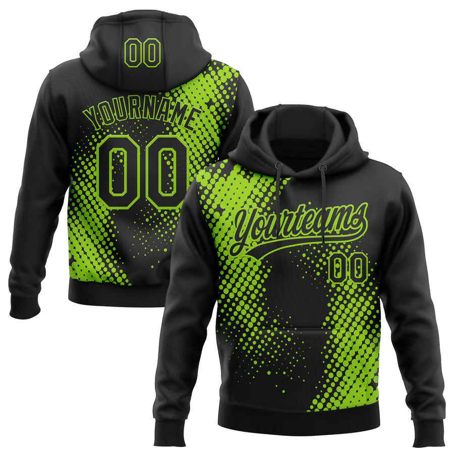Custom Stitched Black Black-Neon Green 3D Pattern Design Geometrico Graph Sports Pullover Sweatshirt Hoodie